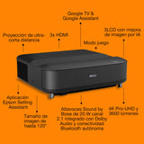 Epson Lifestudio Grand EH-LS670B Negro metálico, proyector láser Inteligente de Distancia ultracorta, 4K Pro UHD, Sound by Bose, Google TV, Pantallas de hasta 120″, 5 años de garantía*