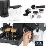 BEEM ESPRESSO-PERFECT Máquina de café espresso | 20 bares | Para cápsulas, polvo&Pads para disfrutar del café en casa | Con boquilla de espuma de leche para especialidades de café como las del barista