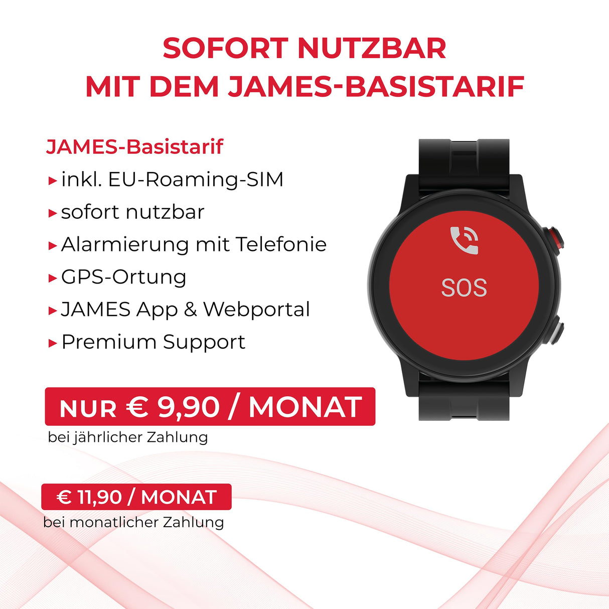 James R9 - Reloj de Emergencia y Seguridad para Personas Mayores, detección de caídas, botón de Llamada de Emergencia y Seguimiento GPS, podómetro, Monitor de frecuencia cardíaca, aplicación Familiar