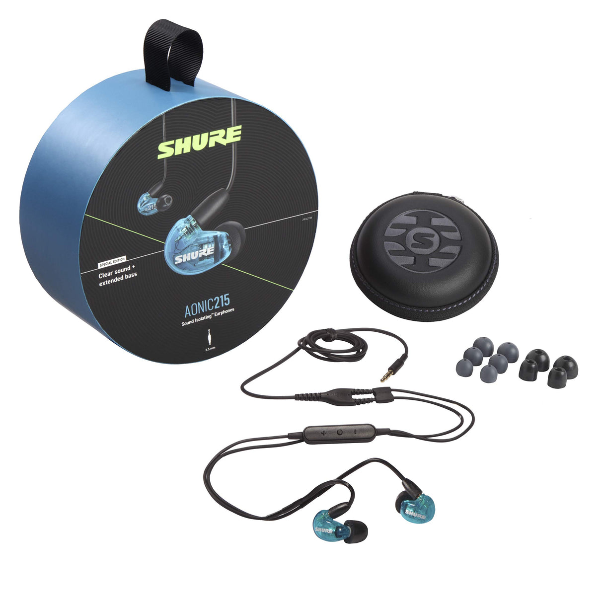 Shure AONIC 215 Auriculares de Aislamiento de Sonido con Cable, Controlador único, Ajuste Interno, Compatible con Dispositivos Apple y Android - Azul