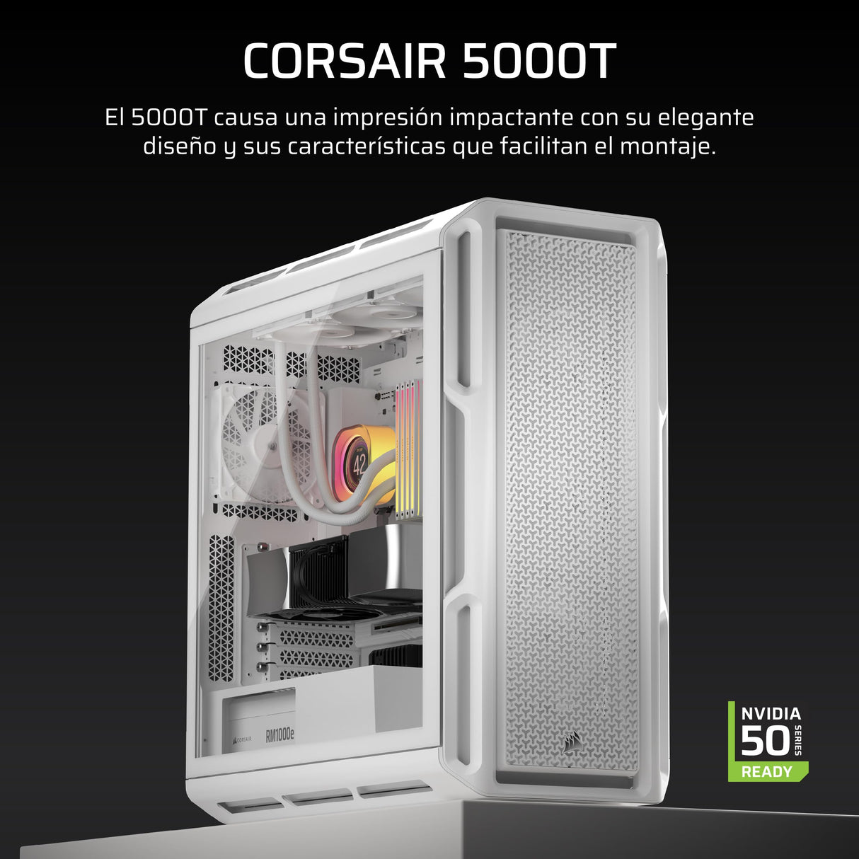 CORSAIR 5000T Caja Mid–Tower ATX para PC – Paneles de Flujo de Aire Frontales y en el Techo extraíbles, Interior Espacioso, ASUS BTF, MSI Project Zero, Gigabyte Project Stealth – Blanco