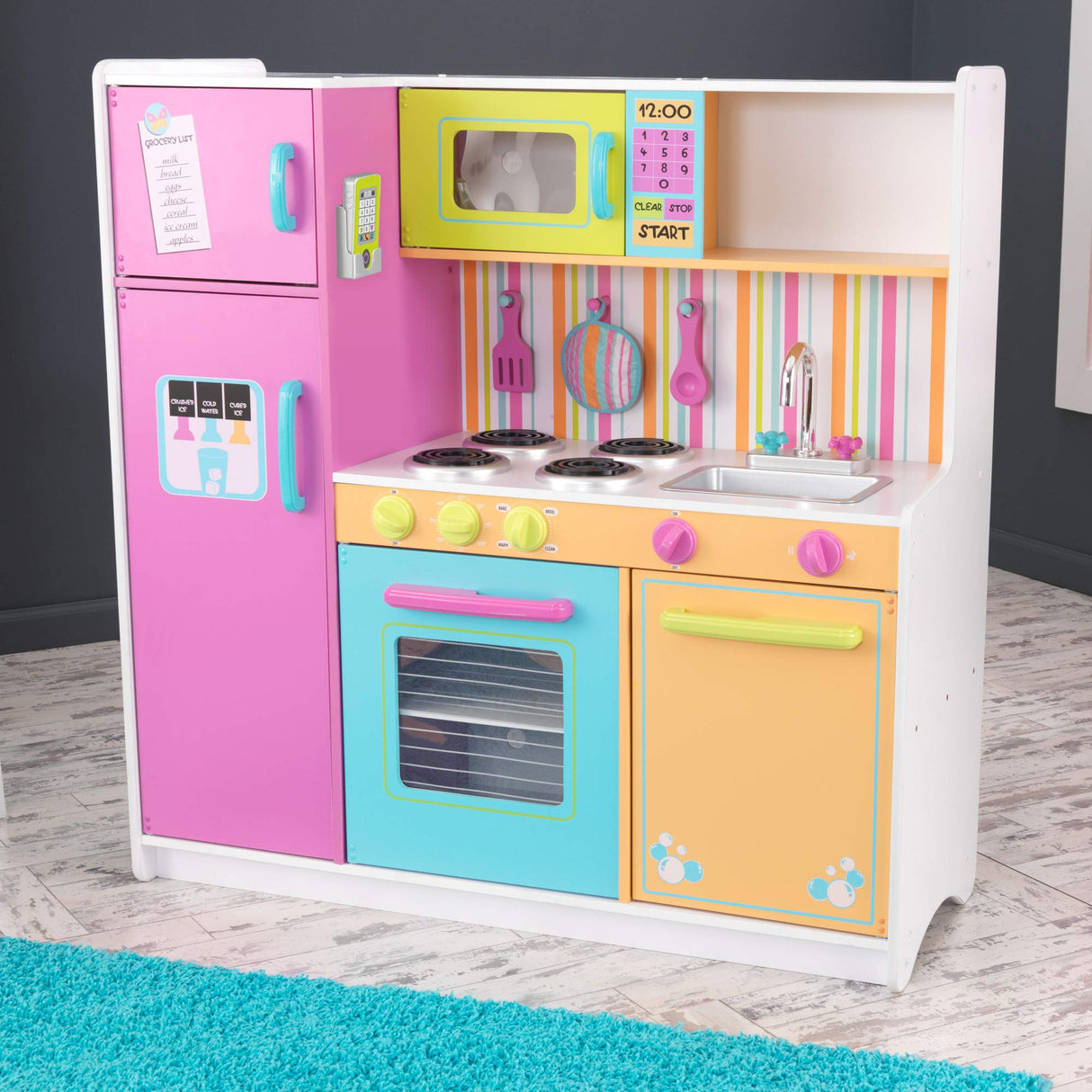 KidKraft Cocina de Juguete de Madera Deluxe Big and Bright para niños, con Accesorios incluidos, teléfono de Juguete y Set Utensilios de cocinita Infantil, Juguetes niños 3+ años (53100)
