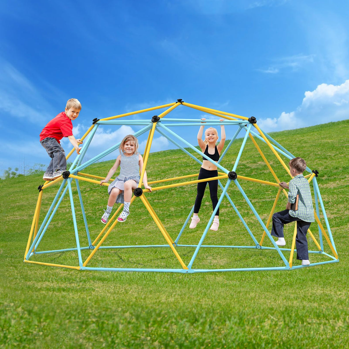 VEVOR Climbing Dome, Jungle Gym Supports 750 lbs. and Easy Assembly, 12-Foot Geometric Play Centre for Kids 3-10 Years Old, with Climbing Grip, Outdoor Playground Equipment