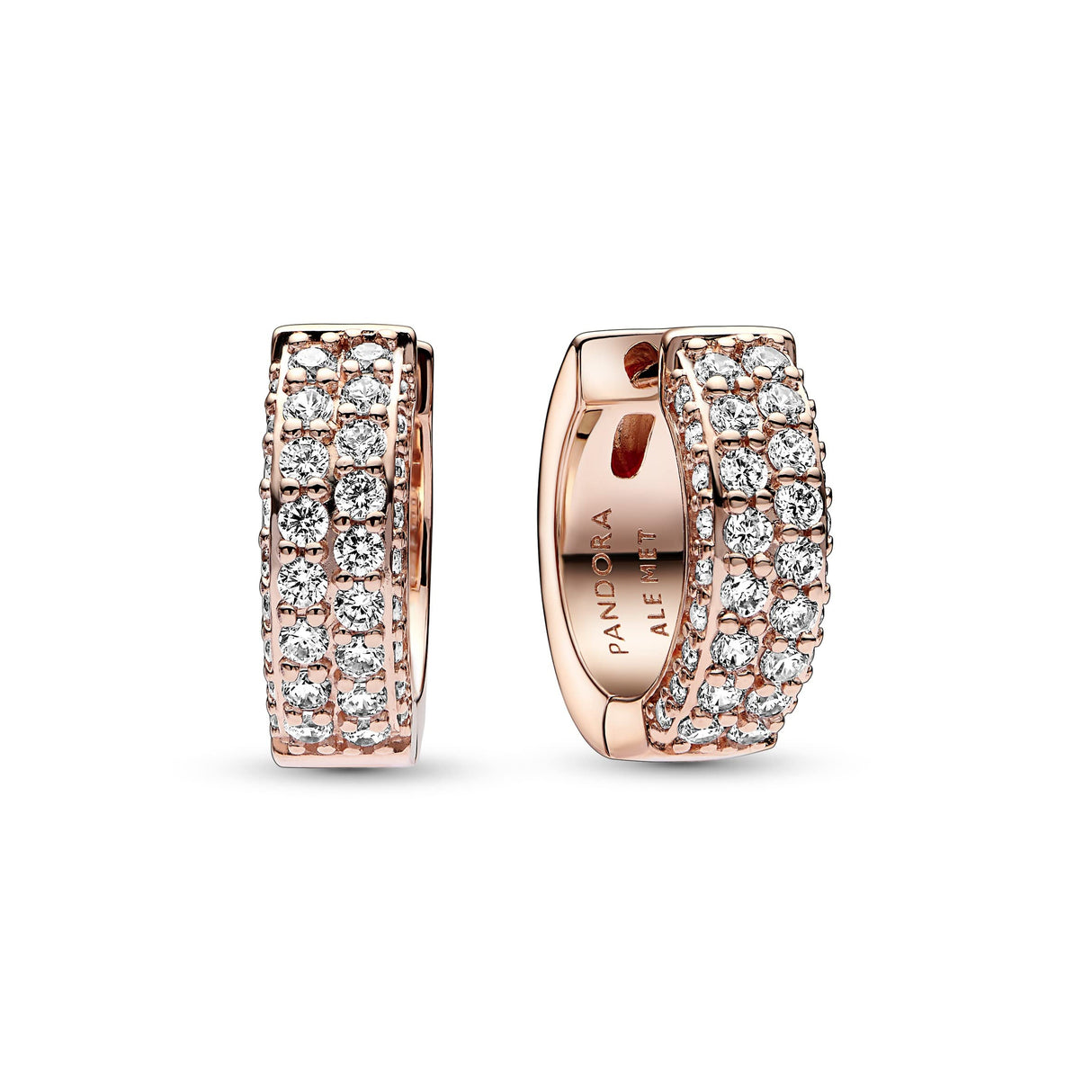 Pandora Timeless Pendientes de aro con diseño de fila doble y engaste pavé chapados en oro rosa de 14 quilates con circonitas cúbicas transparentes