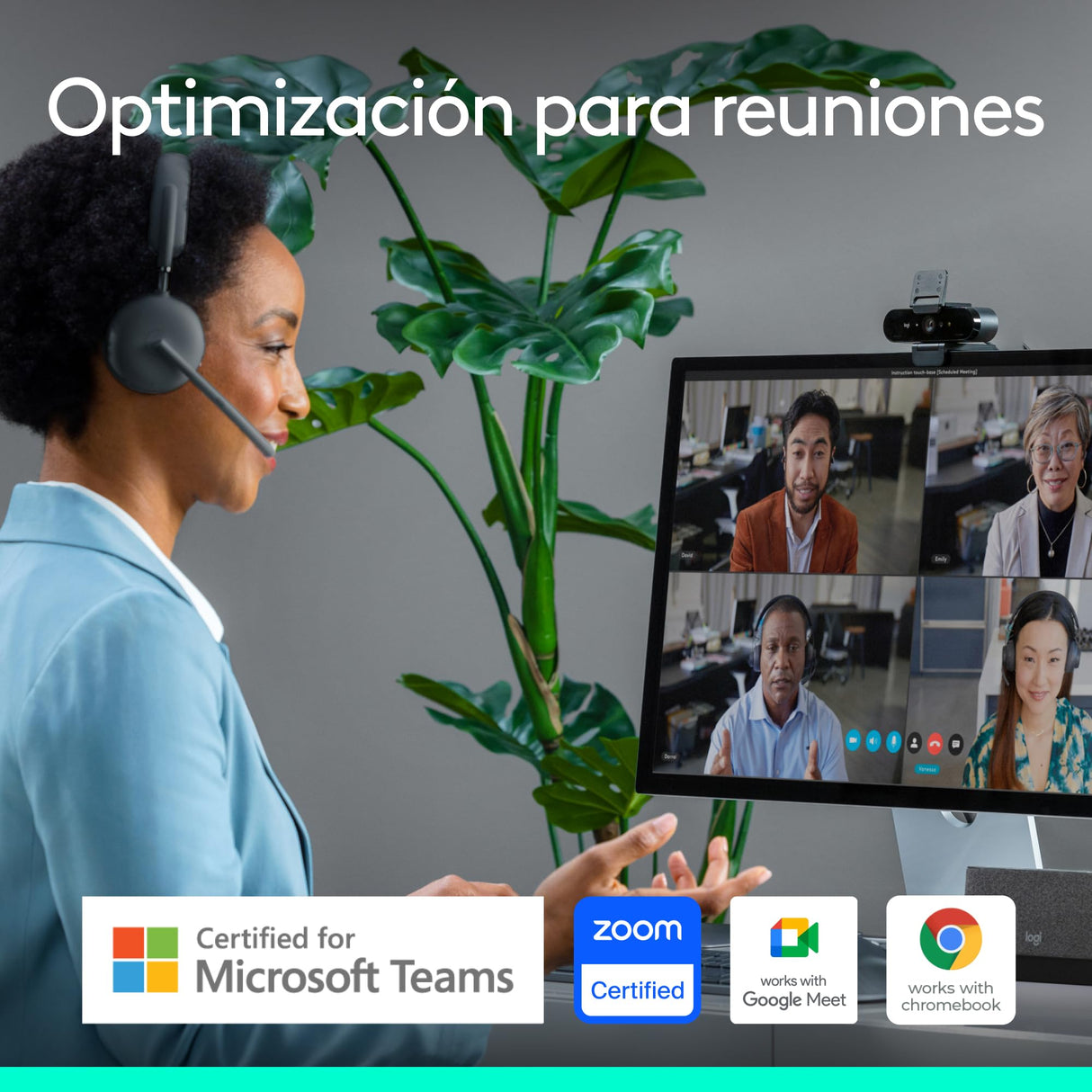 Logitech Brio 4K Webcam para empresa, inicio de sesión biométrico con Windows Hello, corrección de iluminación automática, cancelación de ruido, Microsoft Teams, Zoom, Google Meet y PC/Mac - Grafito