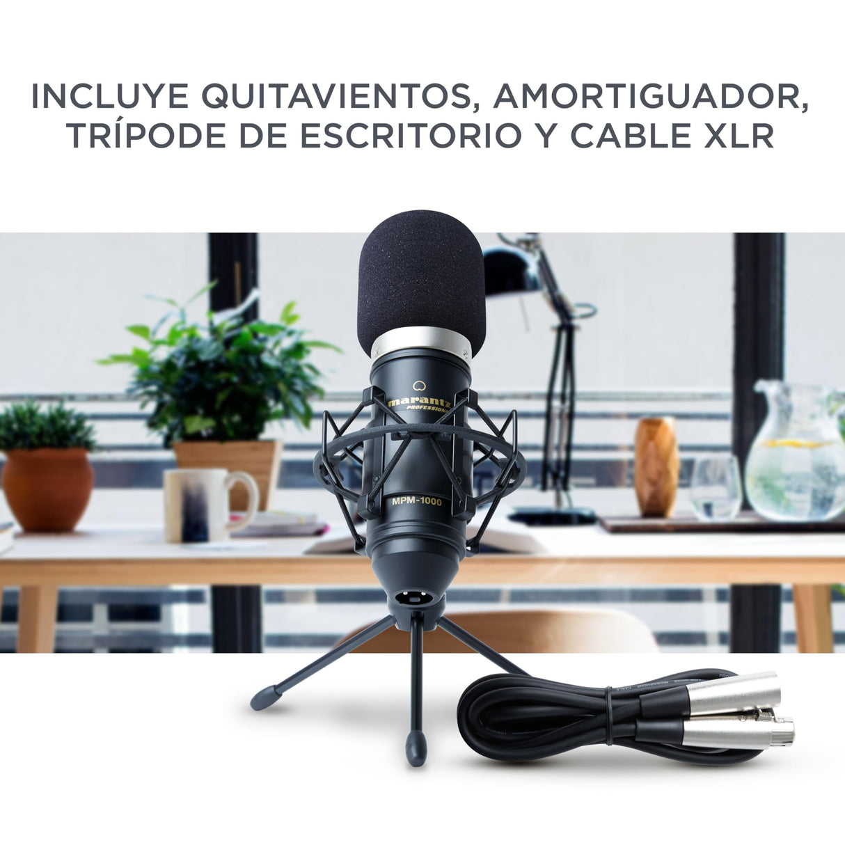 Marantz Professional MPM-1000: micrófono de estudio de condensador XLR con soporte de escritorio y cable para podcasts, streaming, canto, teletrabajo y juegos