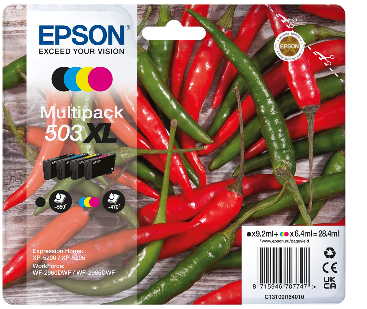 Epson Tinta Original Multipack 4 Colores 503XL - Cartucho Negro, Cian, Magenta y Amarillo en Tamaño XL