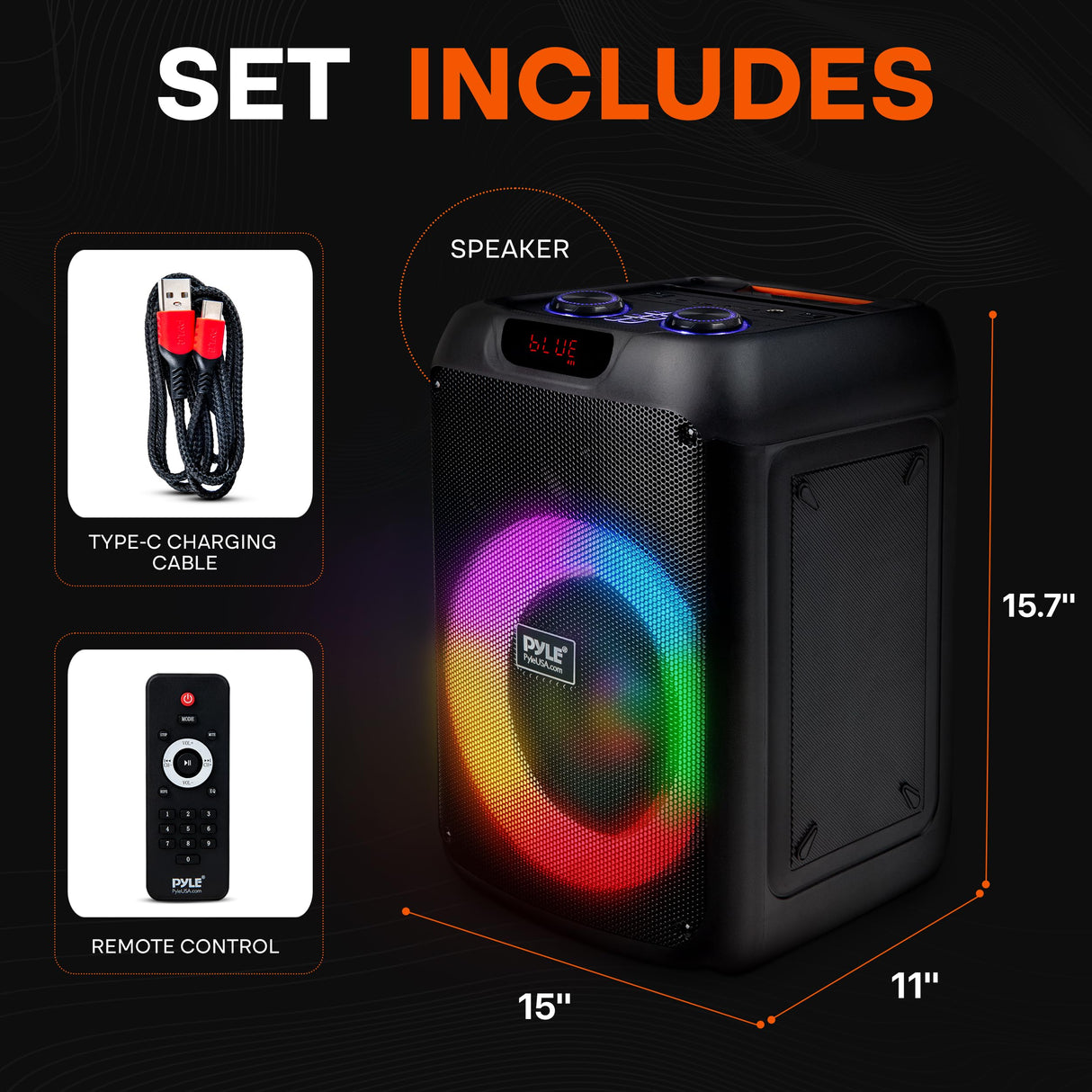 Pyle Altavoz de Fiesta Bluetooth, Sistema True Wireless Stereo, Grande, Portatil