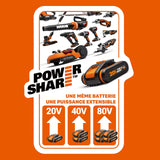 WORX WX530 Sierra circular Exactrack 20V PowerShare, Batería 2Ah, Corte en bisel hasta 50 grados, base de aluminio, Bloqueo del husillo, Negro