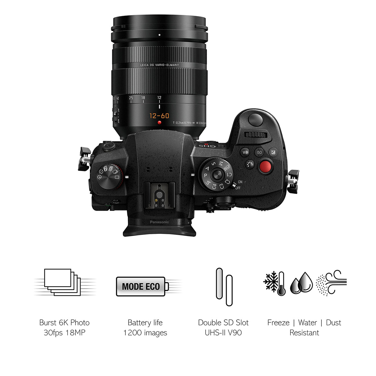 Panasonic Lumix DC-GH5M2LE - Cámara EVIL con objetivo LEICA 12-60 mm/F4 (20MP, 4K, doble estabilización, protección contra frío, polvo y dalpicaduras de agua), color negro