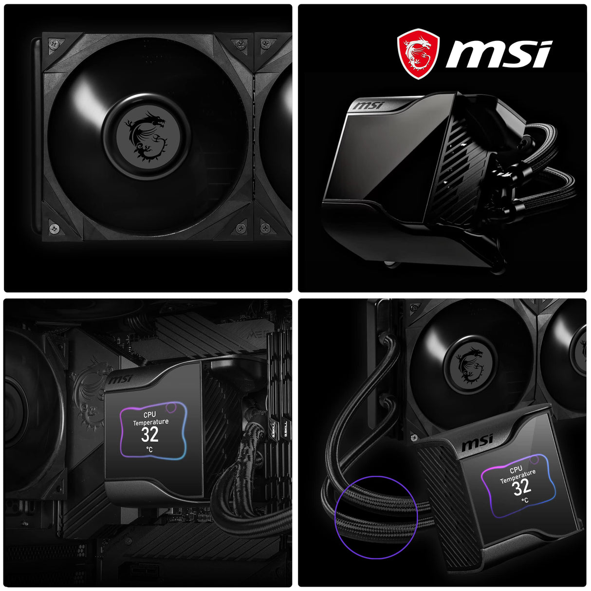 MSI MEG CORELIQUID S280 Refrigeración Líquida AIO CPU - Pantalla IPS 2,4", Bomba Asetek 7ma Gen, Fan VRM, 2 Fans Silent Gale P14, Tubos Anti-Evaporación, MSI Center Personalizable - Admite AMD e Intel