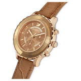 Swarovski Reloj Octea Lux Chrono, Correa de Cuero Marrón, Esfera Soleada en Tono Dorado y Detalles de Cristal, de la Colección Octea