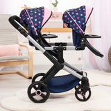 Bayer Design 26716AA Twin Xeo Cochecito de muñeca gemelas, Carrito Doble para muñecos, Altura Regulable, Ruedas Delanteras móviles, Bolsa