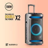 NGS Wild Space 1 - Altavoz portátil Compatible con Tecnología Bluetooth y True Wireless Stereo, Subwoofer + Doble Tweeter (Micro SD/USB/AUX IN/), Ruedas, Color Negro