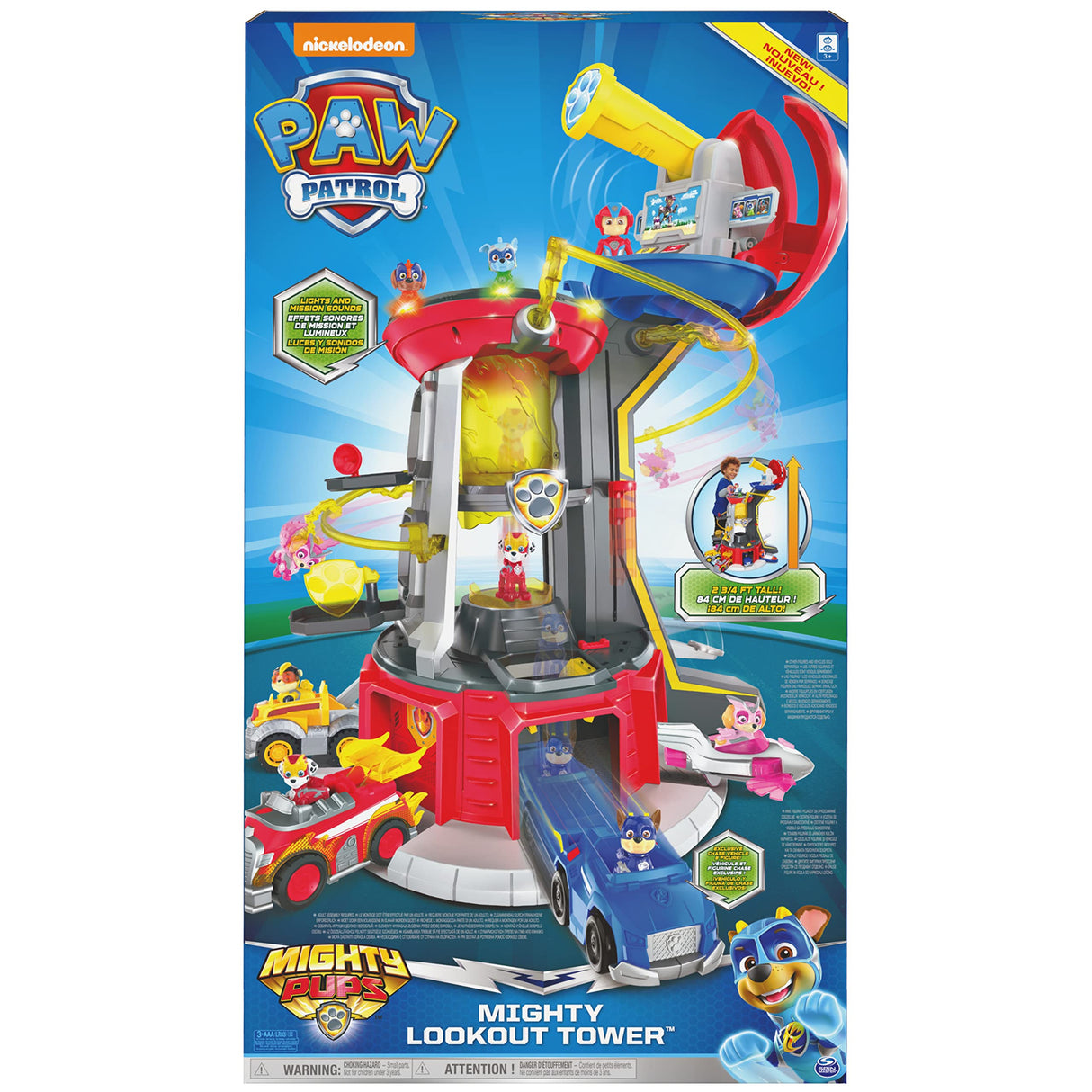 PATRULLA CANINA - TORRE DE CONTROL MIGHT PUPS - Supertorre de Control con Luces y Sonidos, una figura Chase, un Coche y Accesorios - 6053408 - Juguetes Niños 3 Años +