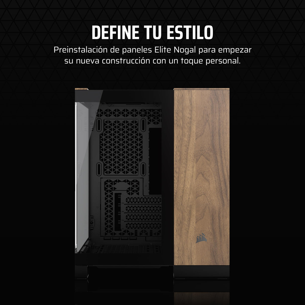 CORSAIR 2500X Pequeña-Torre mATX Caja de PC de Doble Cámara - Cristal Templado Panorámico - Conexión Inversa Compatible con Placa Base - Sin Ventiladores Incluidos - Negro/Madera de Nogal
