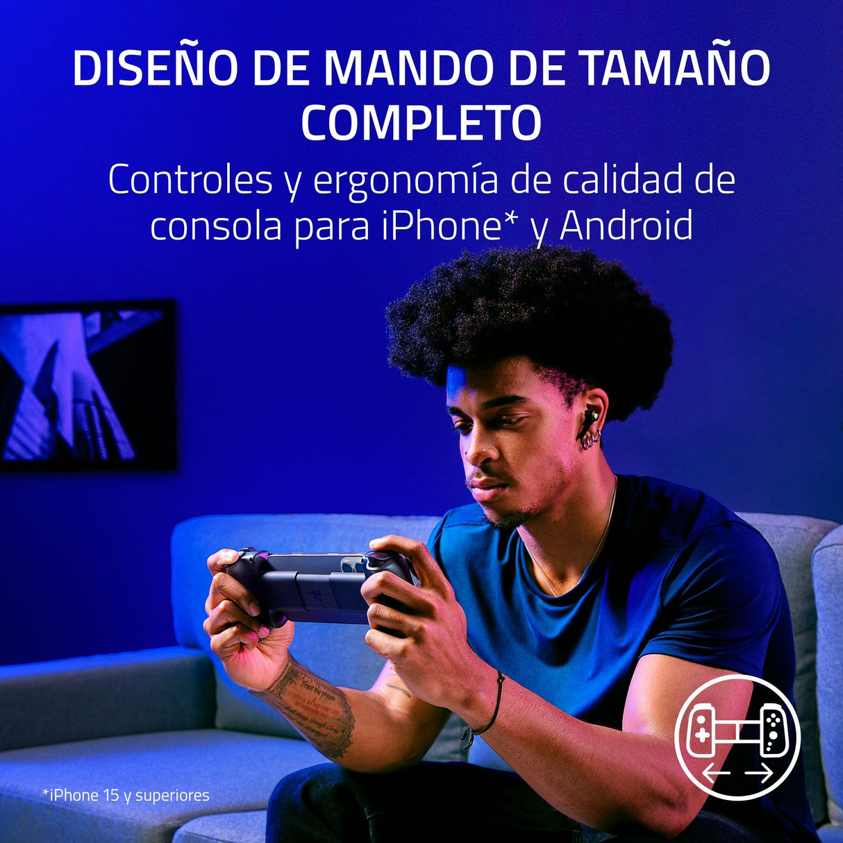 Razer Kishi V3 - Mando háptico gaming USB-C para iPhones y smartphones Android - Plug and Play - sticks analógicos antideriva (12 botones - hápticos Sensa HD - app Nexus) Negro