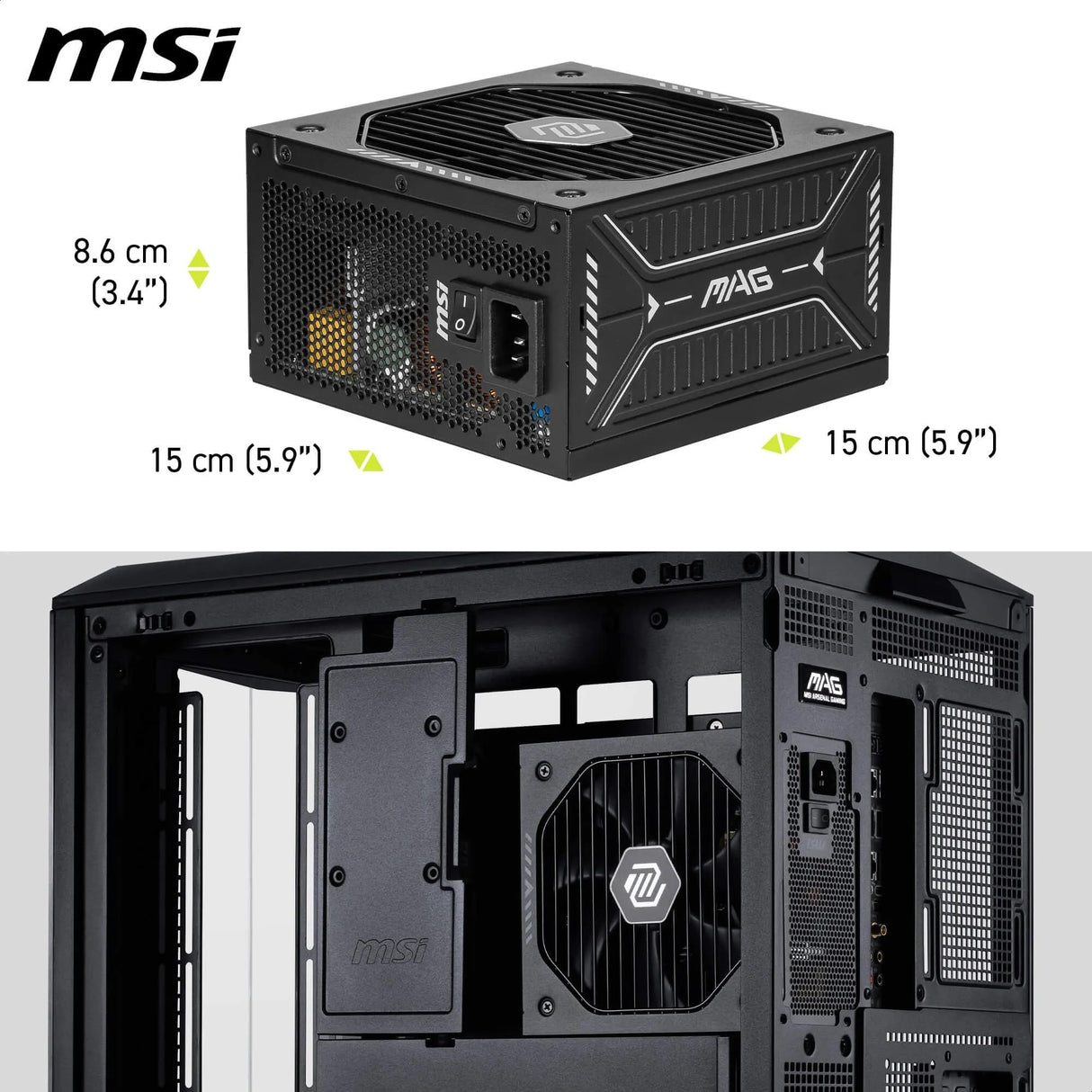 MSI mag A750GLS PCIE5, Fuente de alimentación, 750W, 80 Plus Gold, ATX 3.1, Soporte GPU PCIe 5.1, 12V-2x6 Nativo, Conector 12V-2x6 Bicolor, Fuente de alimentación ATX, Cables con Cubierta