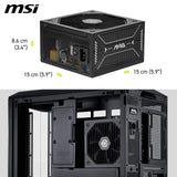 MSI mag A750GLS PCIE5, Fuente de alimentación, 750W, 80 Plus Gold, ATX 3.1, Soporte GPU PCIe 5.1, 12V-2x6 Nativo, Conector 12V-2x6 Bicolor, Fuente de alimentación ATX, Cables con Cubierta