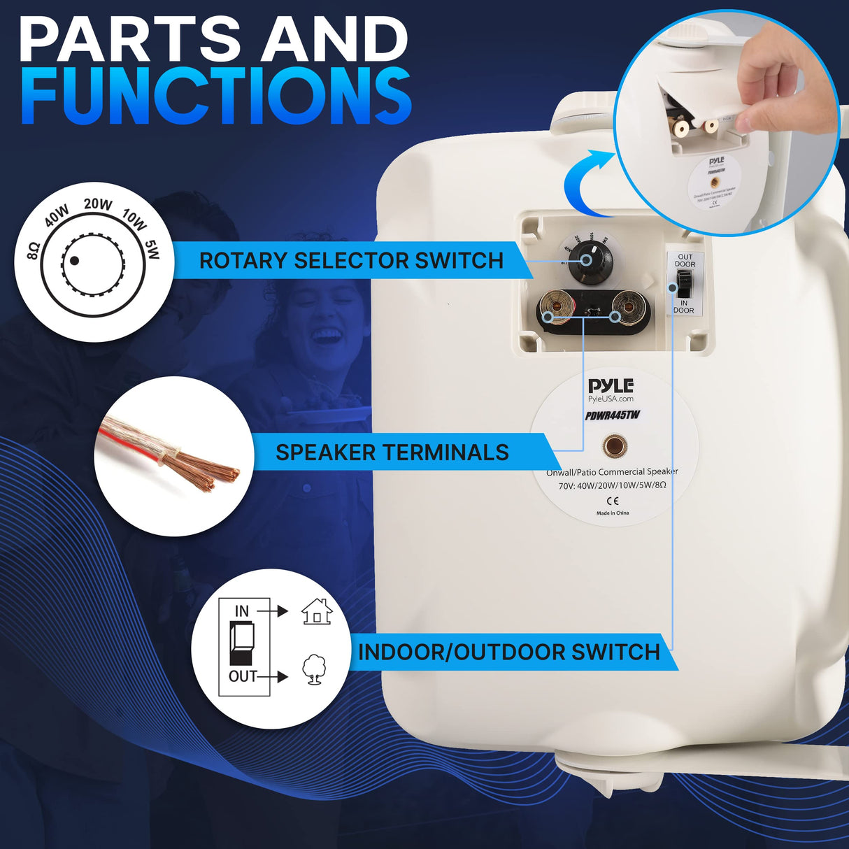 Altavoz de Patio al Aire Libre para Montaje en Pared, 3.5 Pulgadas, 2 vías, Resistente a la Intemperie, Altavoces comerciales montados en Pared o Techo con Transformador Integrado de 70 V, gabinete