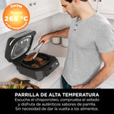 Ninja 5 en 1 Freidora de aire y parrilla de interior, 5 funciones de cocción sin humo, cocina hasta 4 hamburguesas, capacidad de 5,7 l, incluye termómetro digital para carne, negro/plata, EG351EU