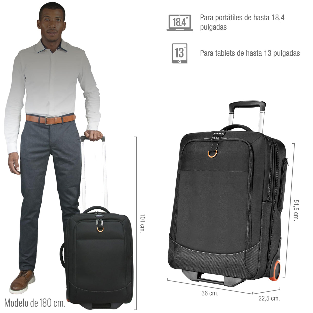 Everki - Trolley para portátil de hasta 18.4", Color Negro
