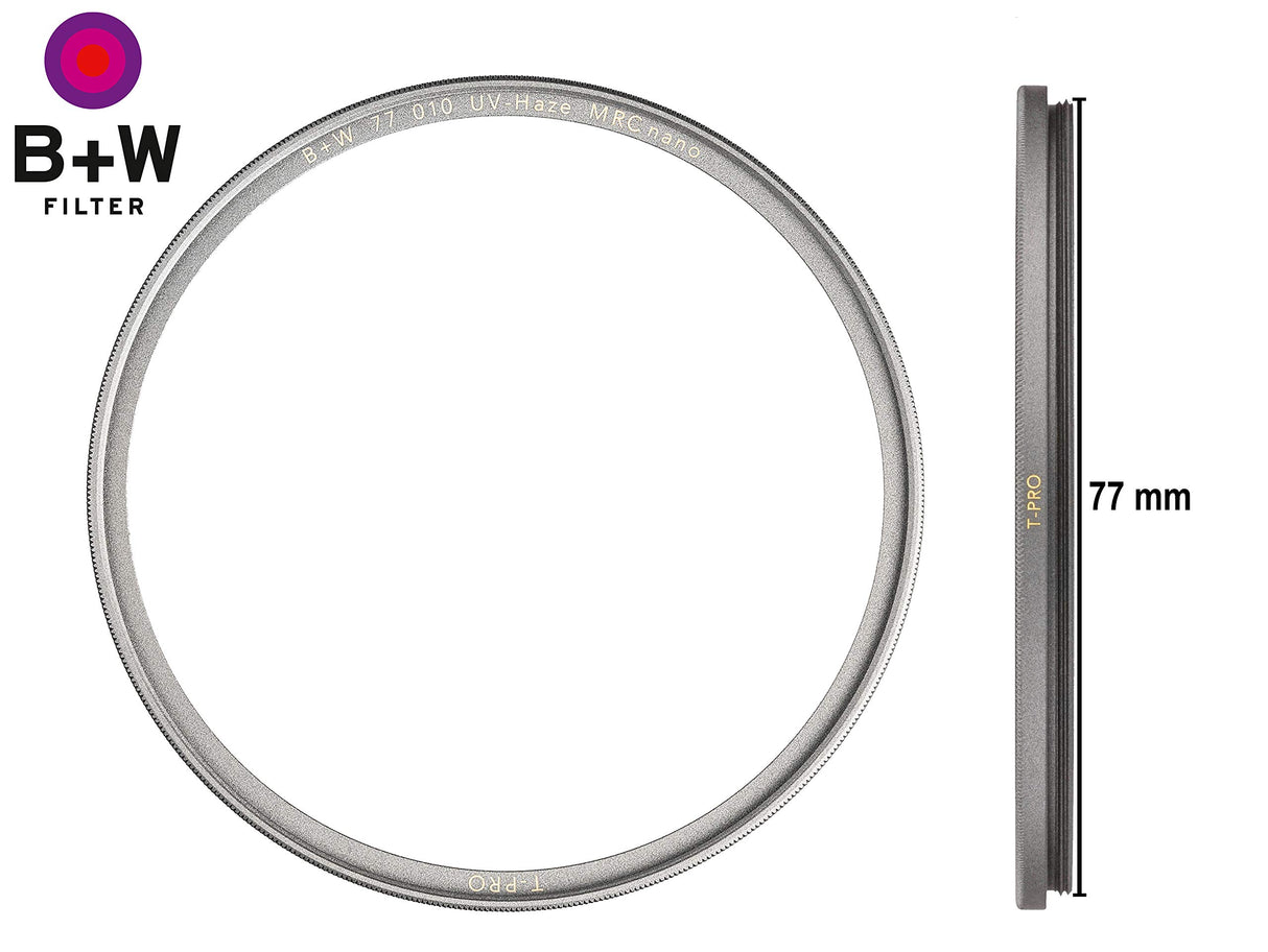 B+W 010 Filtro UV Haze y protección T-Pro, Acabado de Titanio, MRC Nano, 16 Veces tratado, superfino, Premium 1097758 77