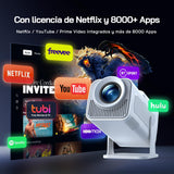 WOLFANG 4K Proyector Portátil【App Integrada/Netflix Oficial】, 26000 Lúmenes Mini Proyector con WiFi 6, 50% Zoom, 180° Rotation Projector Portable para Home Cinema/TV Stick/iOS/Android/PC/PS5/HDMI/AV