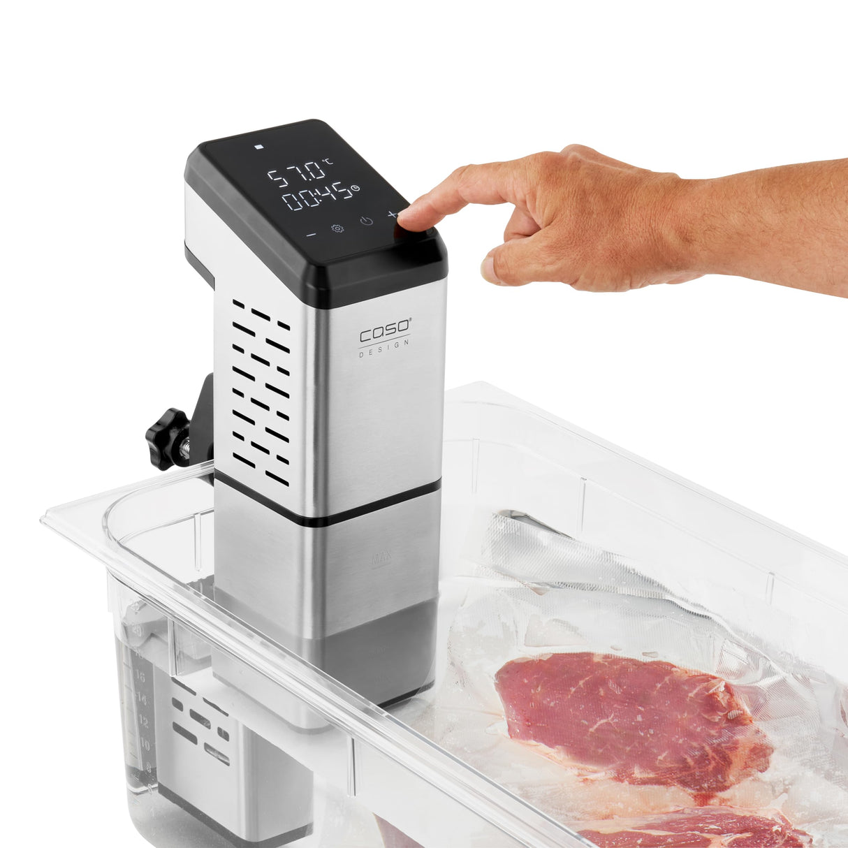 CASO SV 2000 Pro - Sous Vide roner cocina baja temperatura profesional, 2000W, Apto para 60 L, control preciso de 0 a 90 °C en incrementos de 0,5 °C, temporizador de hasta 99 horas, pantalla táctil