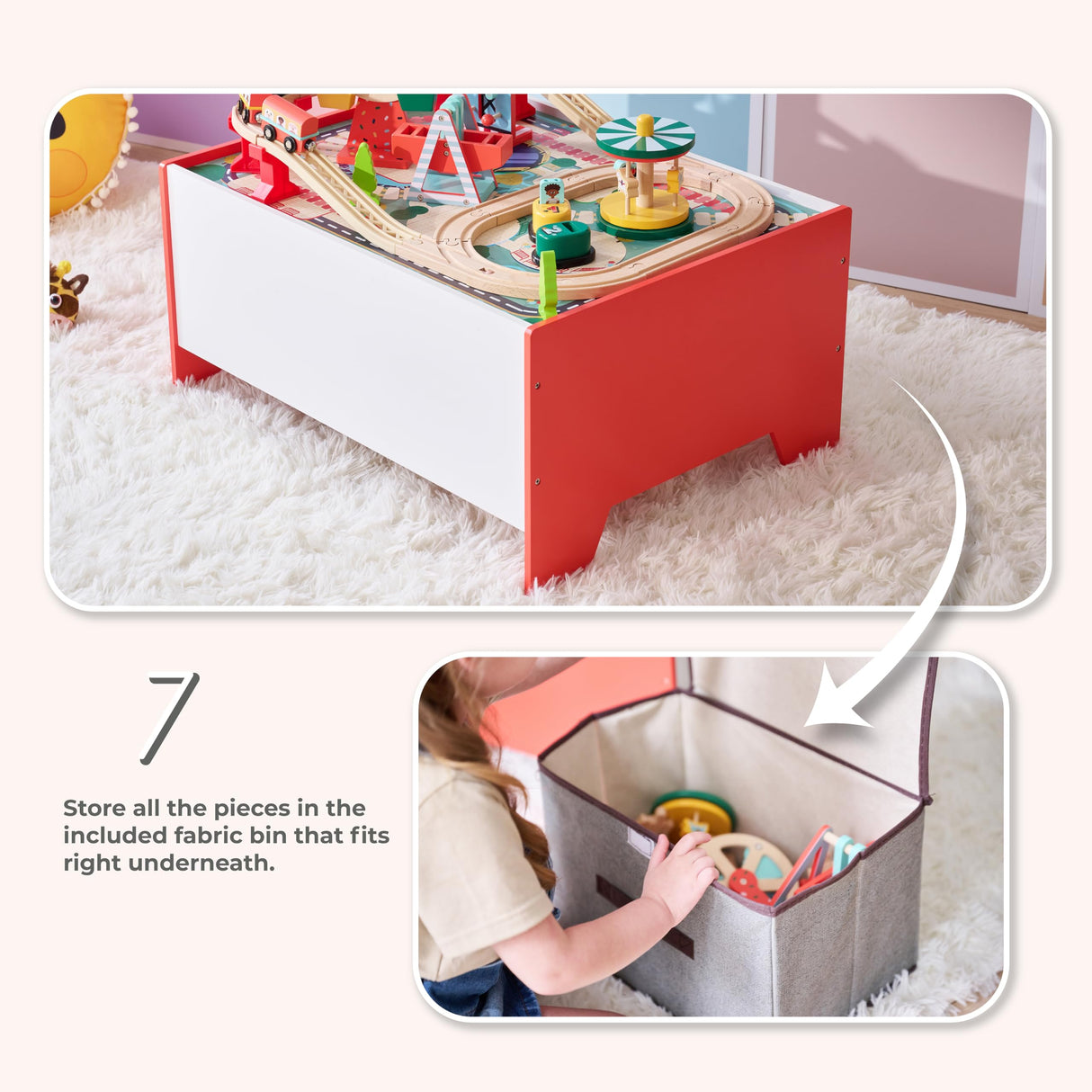 Teamson Kids Mesa de Juego en Madera con 6 Mini Juegos, Caja de Almacenamiento incluida y Espacio para Juego Creativo sin Pantallas