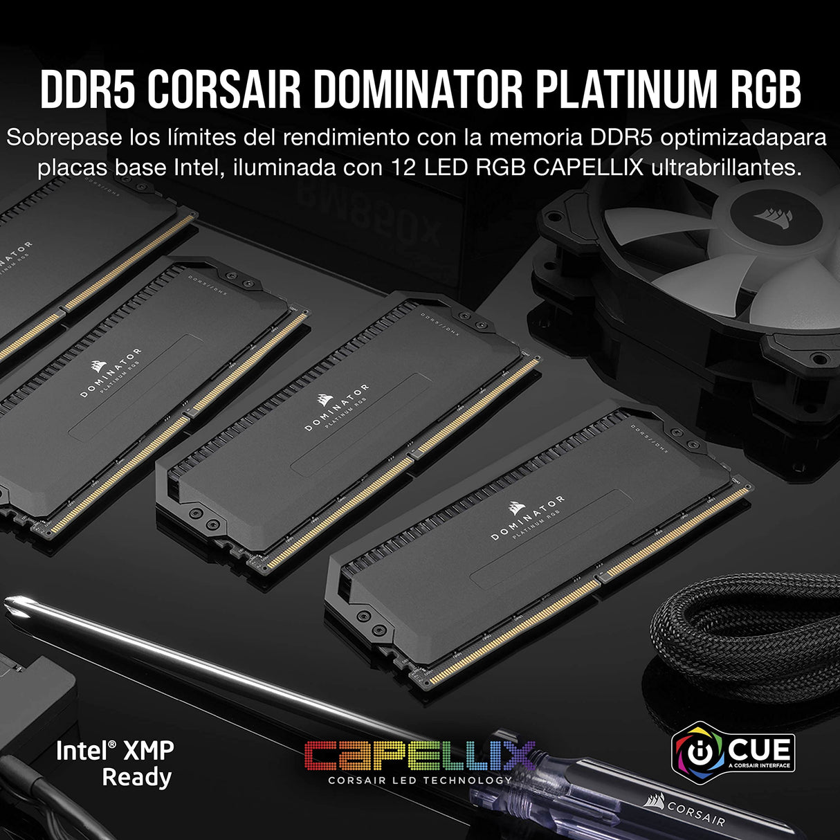 Corsair DOMINATOR PLATINUM RGB DDR5 32 GB (2 x 16 GB) 5200MHz C40 Memoria per Desktop (Regulación de voltaje integrada, Refrigeración DHX patentada, 12 LEDs CAPELLIX RGB, Optimizadas para Intel) Negro