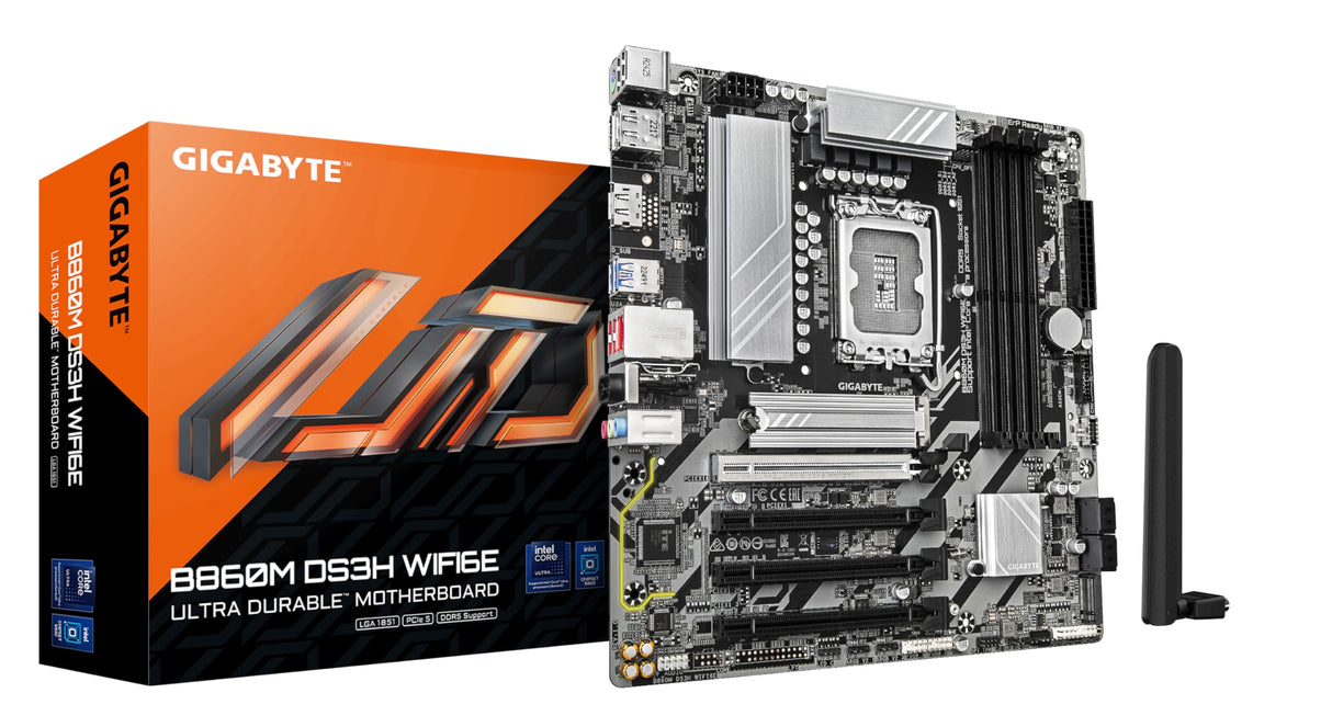 GIGABYTE B860M DS3H WIFI6E Placa Base - CPUs Intel Core Ultra, VRM de 5+1+2+1 Fases, hasta 9066MHz DDR5, 1xPCIe 5.0 + 1xPCIe 4.0 M.2, LAN 2,5 GbE, WiFi 6E, USB 3.2 Gen 2