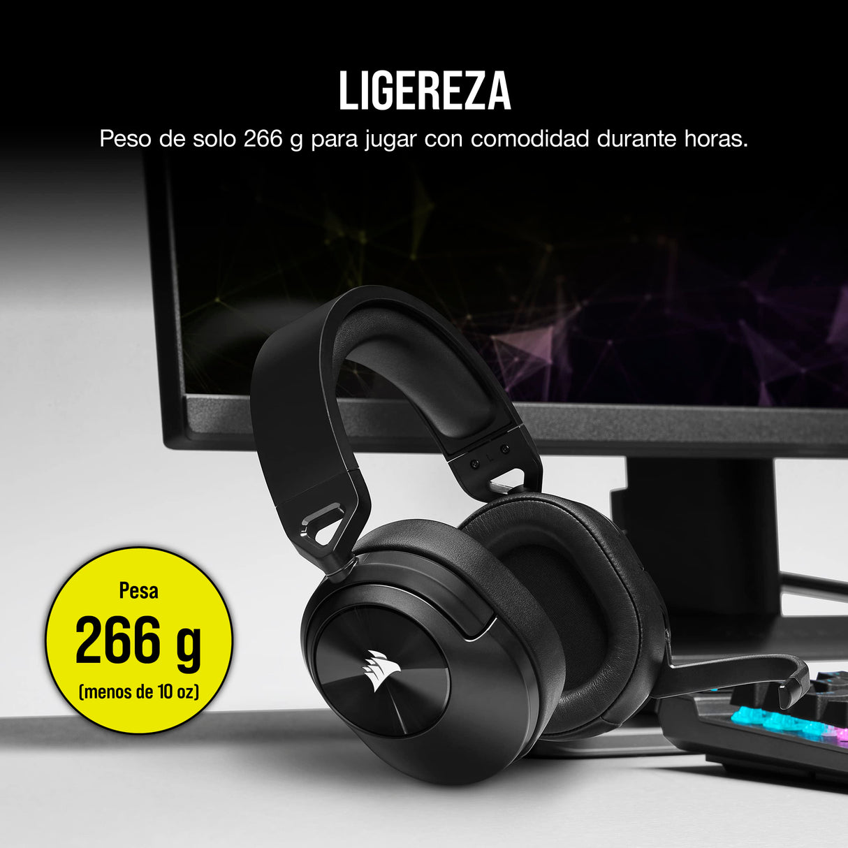 Corsair HS55 WIRELESS CORE Auriculares Ligeros para Juegos - Micrófono Omnidireccional - Transductores de Neodimio - Alcance de Hasta 15 Metros - iCUE - PC, PS5, PS4, Nintendo Switch - Carbono