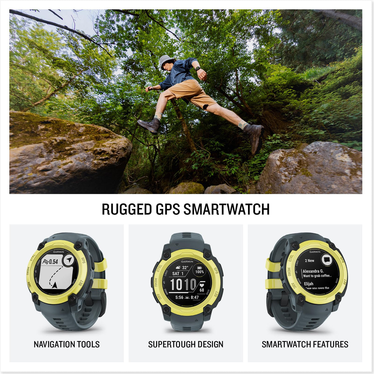 Garmin Instinct E, Reloj Inteligente con GPS, 40 mm, Resistente al Agua, Aplicaciones Deportivas integradas, Monitorización de la Salud, Notificaciones Inteligentes, Amarillo