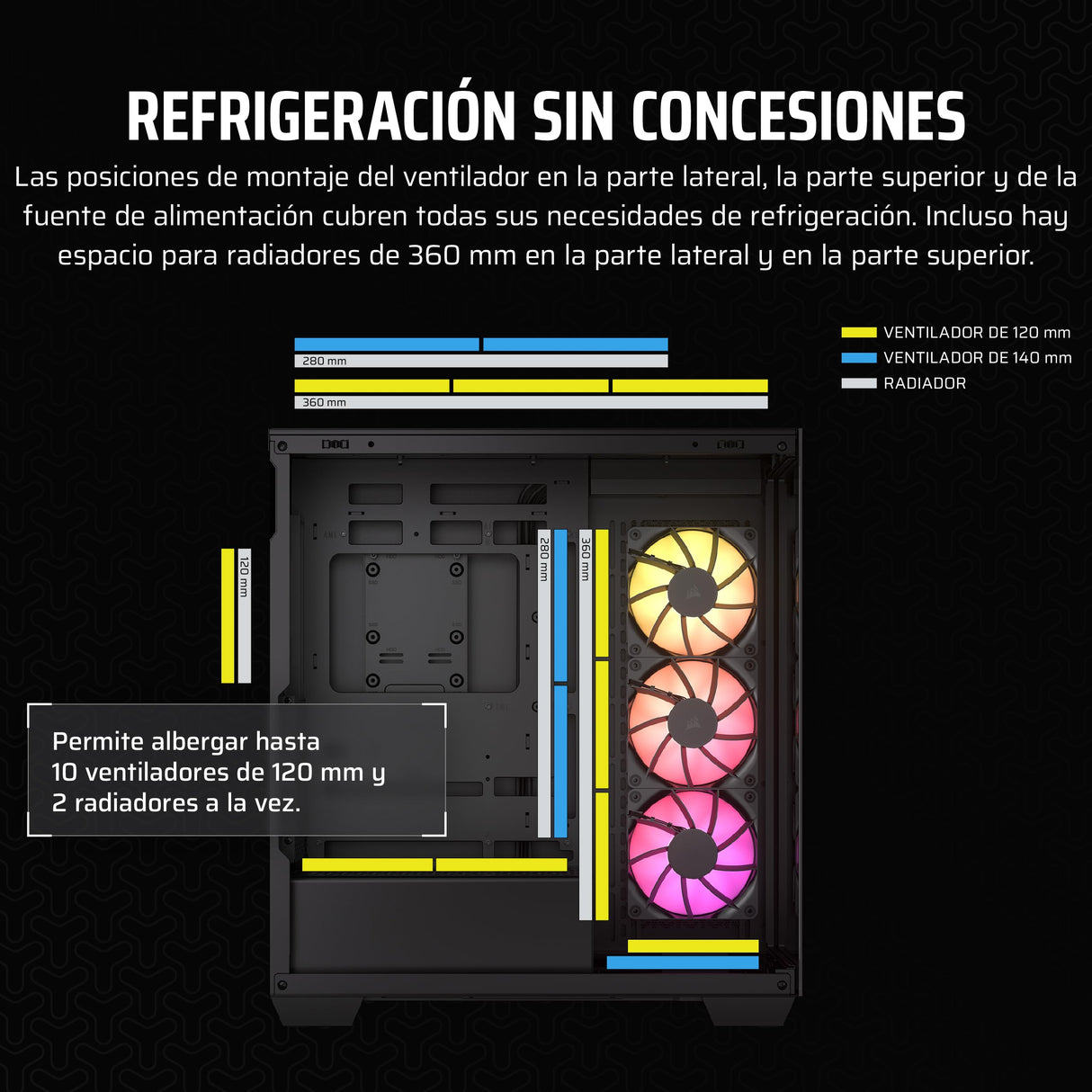 CORSAIR 3500X ARGB Media-Torre ATX Caja de PC - Cristal Templado Panorámico - Compatible Placa Base de Conexión Inversa - 3X Ventiladores CORSAIR RS120 ARGB Incluidos - Negro