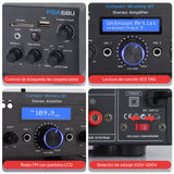 Pyle Sistema Amplificador de Potencia de Audio, Inalambrico, Estereo, Potencia Maxima de 200V, USB, SD, AUX, Entrada de microfono para Karaoke, Radio, Pantalla LCD, RCA