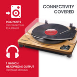 ION Audio Air LP Wood - Tocadiscos de vinilo Bluetooth - reproducción inalámbrica y conversión de discos de 3 velocidades - 33 1/3, 45 y 78 RPM, Acabado Madera