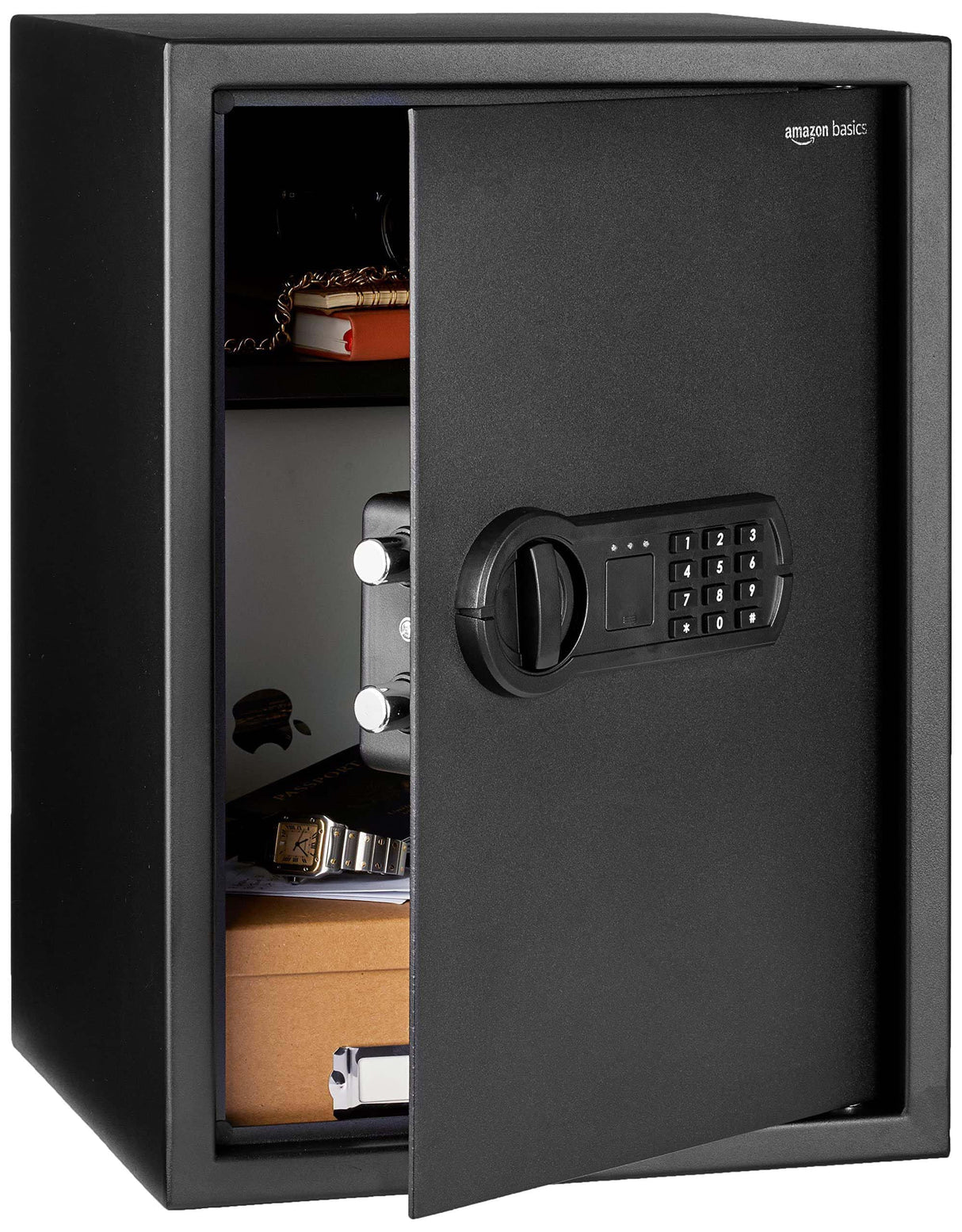 Amazon Basics Caja fuerte Electrónico de acero para el hogar con cerradura de teclado digital programable para joyas, dinero y objetos de valor, 51 litros, 35 x 33 x 50 cm, Negro