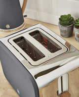 Swan Nordic Set Desayuno Hervidor de agua 1,7L 2200W, Tostadora Pan ranura ancha 2 rebanadas, Microondas 20L digital, diseño moderno, efecto madera, gris