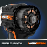 WORX NITRO 18V(20V MAX) Taladro de Percusión sin Cable WX352.4, PowerShare, Motor sin Escobillas, 60Nm, Control de Velocidad Variable, luz LED, 2.0Ah Baterías Recargables Suministradas