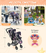 Bayer Chic 2000 - Cochecito para muñecas Linus Duo para niños de 4 a 8 años, Color Rosa Vaquero, 690-62