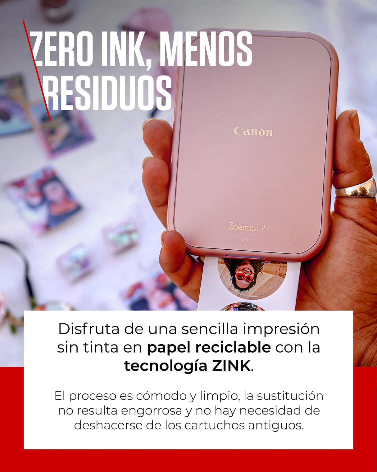 Canon Zoemini 2 Kit de Impresión – Impresora Fotográfica Portátil y Compacta – Bluetooth 5.0 – Carga Rápida USB C Ideal para Viajes (Oro Rosa)