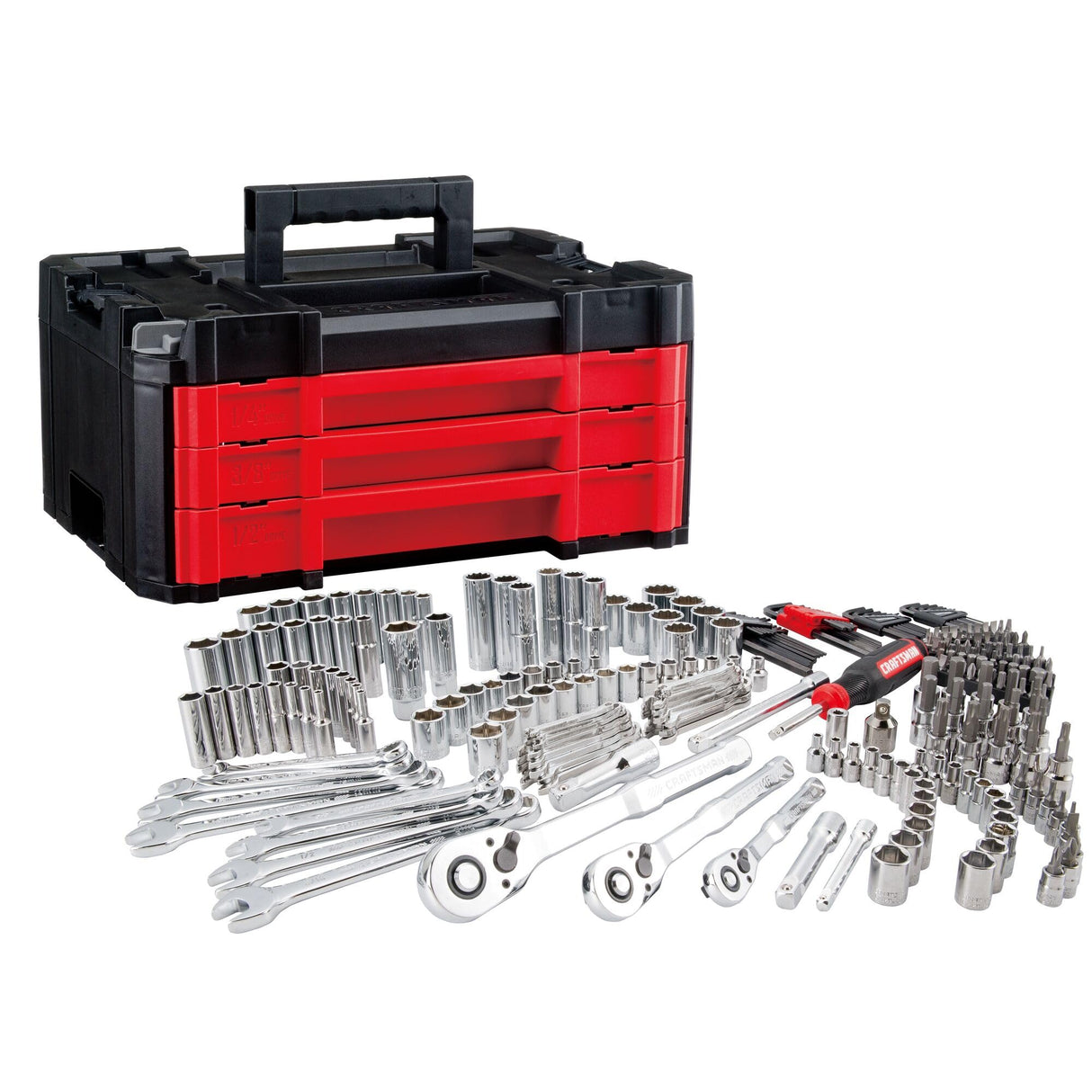 CRAFTSMAN VERSASTACK CMMT45309 - Juego de herramientas mecánicas, unidad de 1/4 y 3/8 pulgadas, caja de herramientas duradera de 3 cajones incluida, 262 piezas