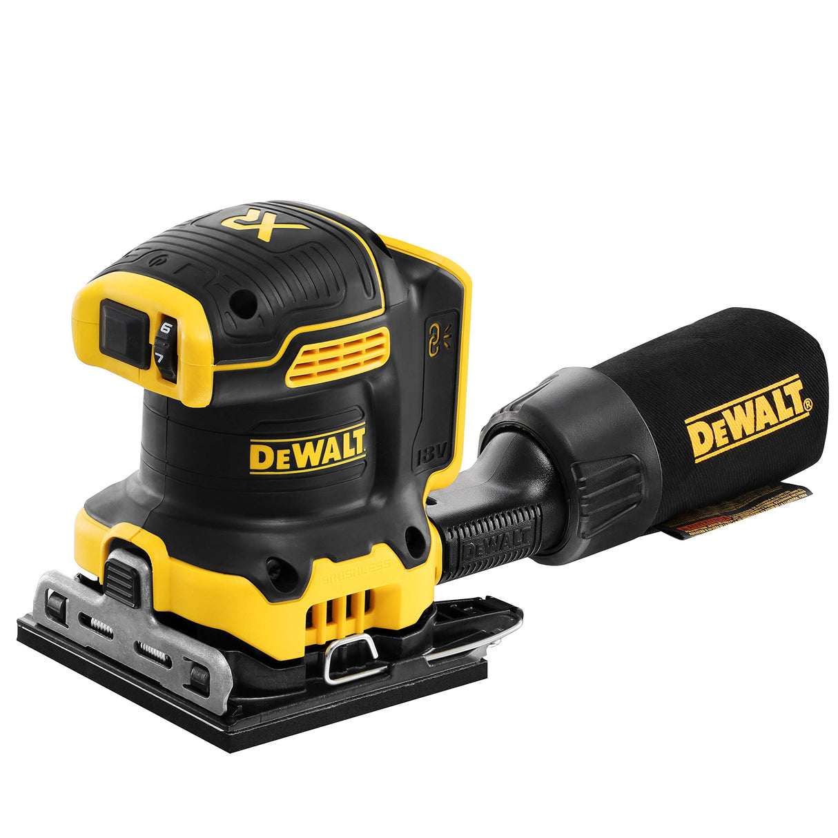 DEWALT DCW200NT-XJ - Lijadora Orbital XR 18V, 7 Velocidades, Sin cable, Motor sin escobillas, Bolsa para el polvo, Maletín TSTAK II, Sin Cargador/batería