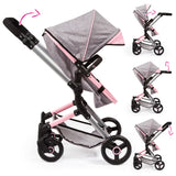 Bayer Design- Cochecito de Muñecas Neo Vario Combolso Cambiador, Convertible, Plegable, Color Vaqueros Grises, Rosa, Mariposa (18433Aa)