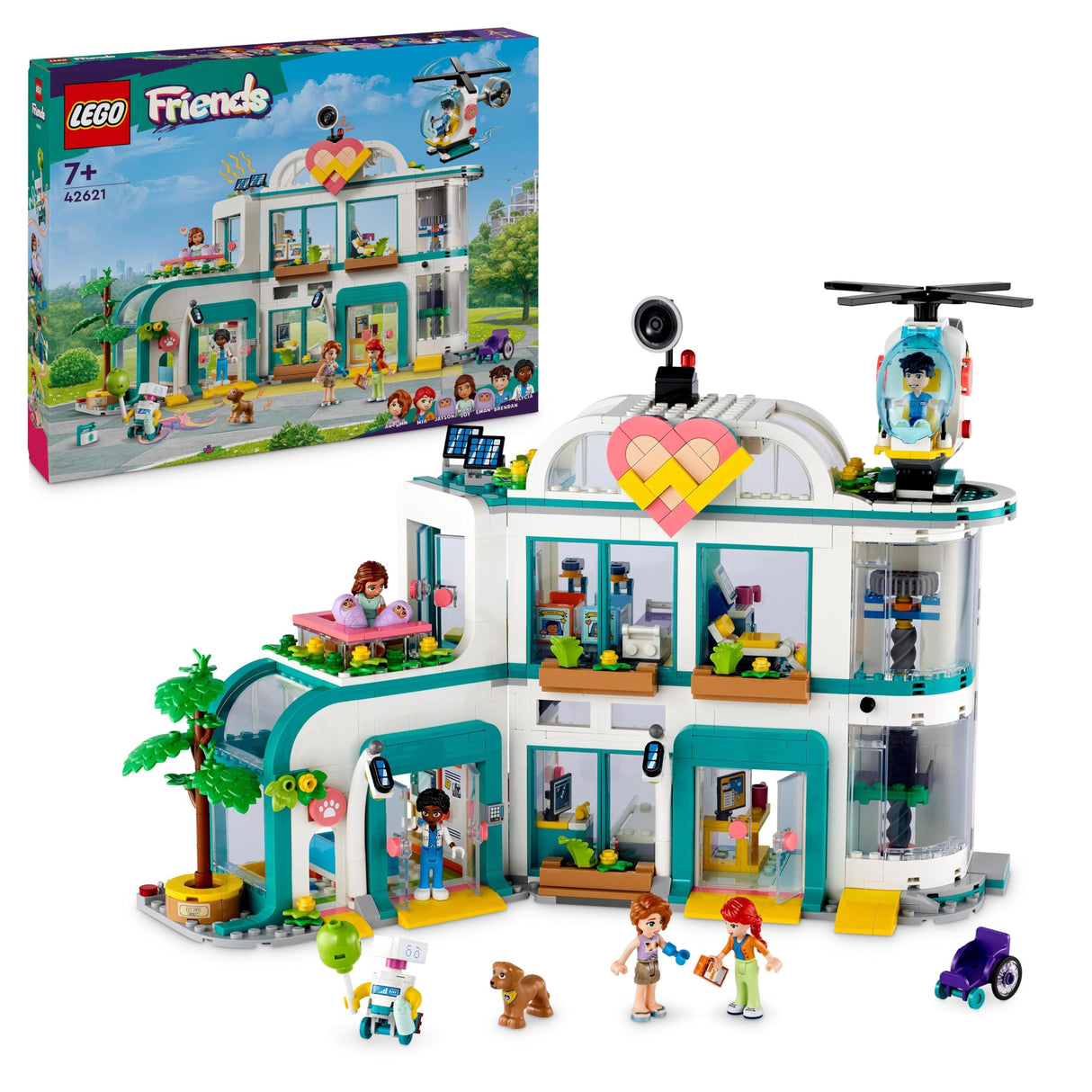 Lego Friends Hospital de Heartlake City con Helicóptero de Juguete y Mini Muñecos de Personajes, Set de Construcción para el Juego de rol de Doctores, Regalo para Niñas y Niños de 7 Años o Más 42621