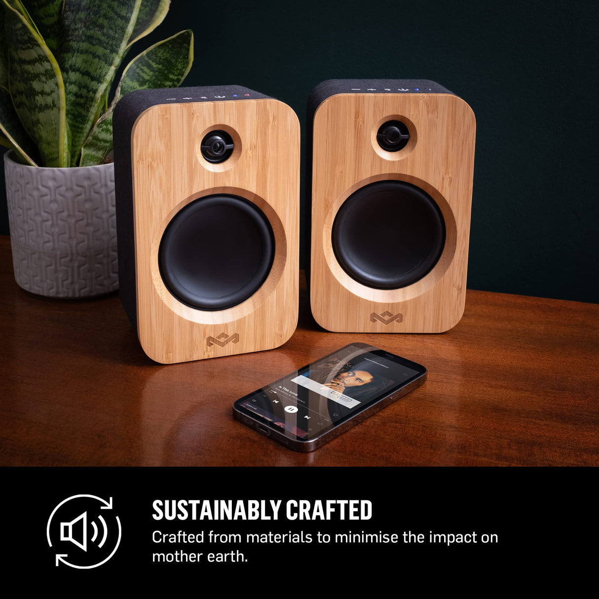 House of Marley Get Together Duo Altavoces de Estantería - Altavoces Activos Bluetooth con Entrada AUX, Compatibles con Tocadiscos y Vinilo, Alta Definición, Diseño Sostenible
