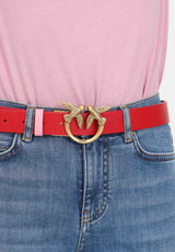 Pinko Love Berry H3 Belt Piel Bottalata+Vit.Seda Cinturón, Rn6q_Mult.Rojo/Rosa-Antique Gold, L para Mujer