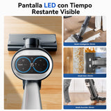 proscenic F20A Aspirador Escoba sin Cables en Seco y Húmedo,35Min, 2L Tanque Agua, Limpieza de Bordes, Autolimpieza, Secado por Aire Frío, LED Pantalla, Suelos Duros y Pelo de Mascotas