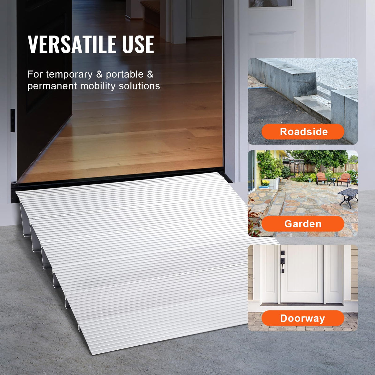 VEVOR Rampa de Umbral Altura de 15,2 cm Rampa de Aluminio para Bordillos Entrada, Capacidad de Carga de 362,8 kg, Rampa Modular Ajustable de Aluminio para Sillas de Ruedas, Scooters, Sillas Eléctricas